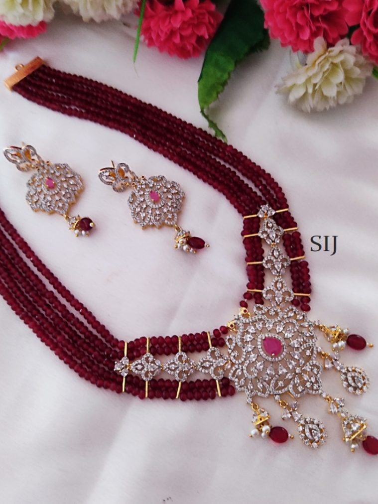Rhodium Polish Beaded Long Necklace