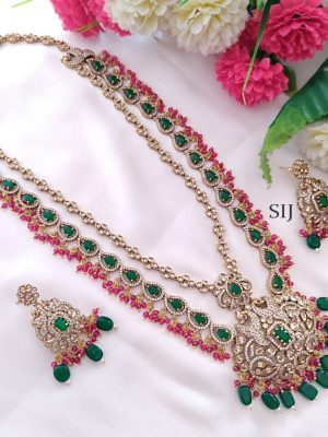 Matt Finish White Emerald Ruby Long Necklace