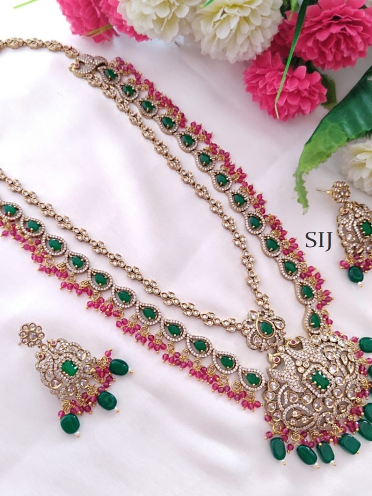 Matt Finish White Emerald Ruby Long Necklace