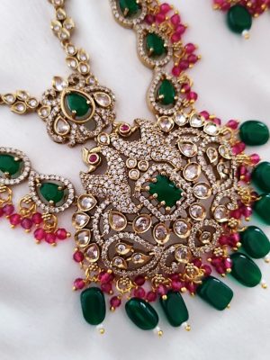 Matt Finish White Emerald Ruby Long Necklace