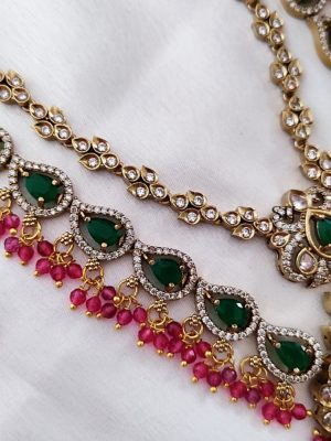Matt Finish White Emerald Ruby Long Necklace