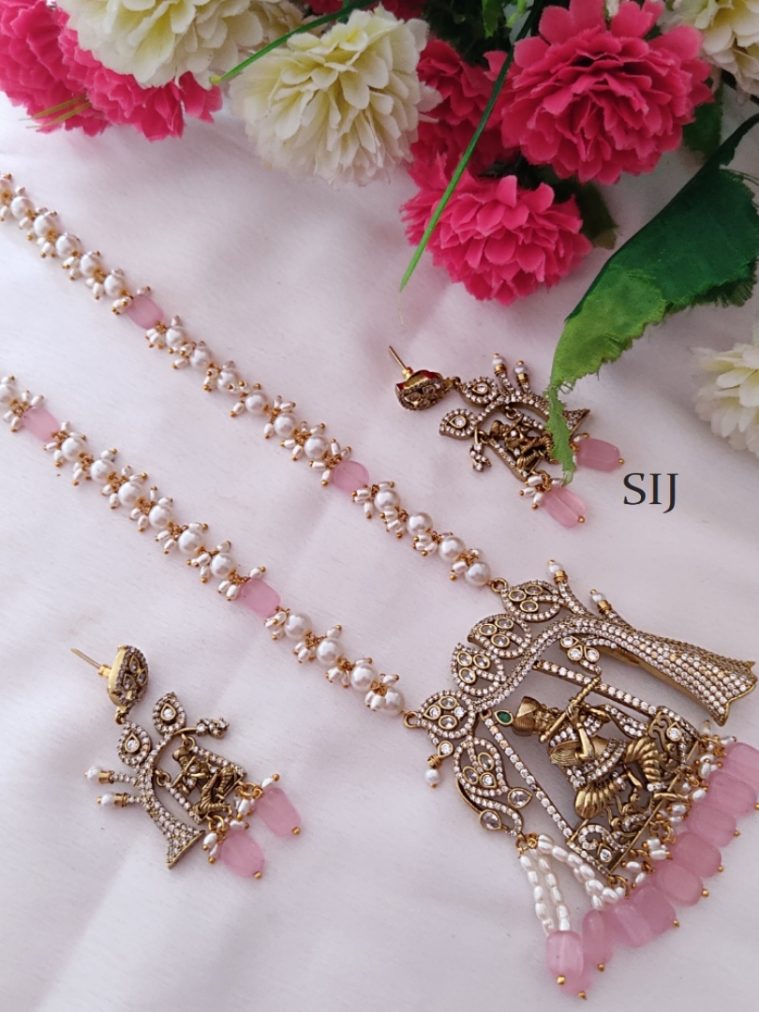 Gold Finish Pearl Temple Haram
