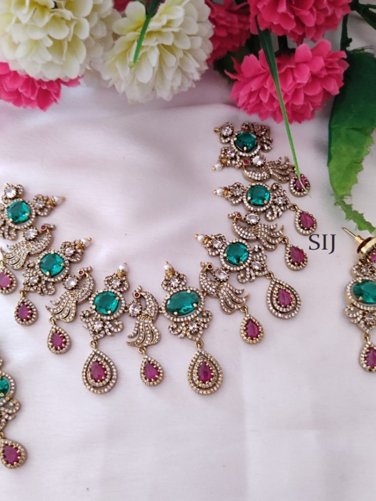 Victorian Polish Peacock Necklace Set
