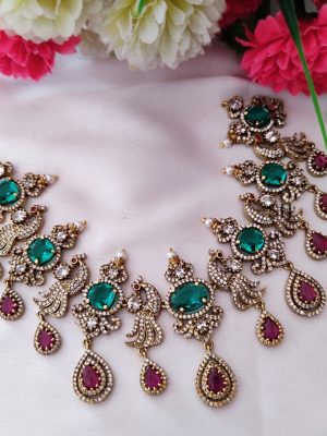 Victorian Polish Peacock Necklace Set