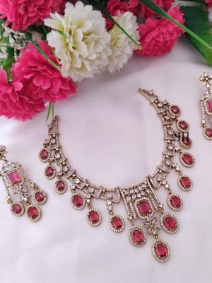 Imitation White And Ruby AD Stones Necklace