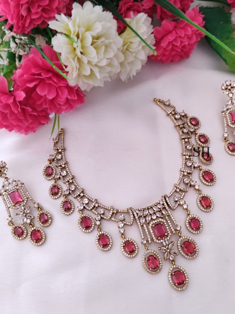 Imitation White And Ruby AD Stones Necklace