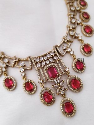 Imitation White And Ruby AD Stones Necklace