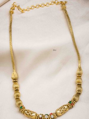 Gold Finish CZ Stones Golden Beads Necklace