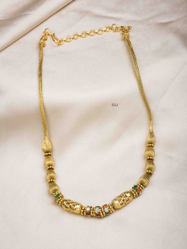 Gold Finish CZ Stones Golden Beads Necklace
