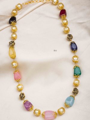 Single Layer Multi Color Beads and Pearl Necklace