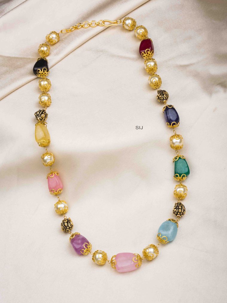 Single Layer Multi Color Beads and Pearl Necklace