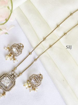 Gold Finish Chain With White Stones Pendant Set