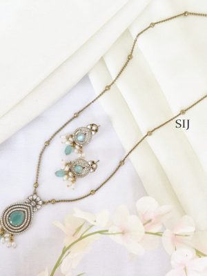 Gold Finish Chain With Turquoise Blue Pendant Set