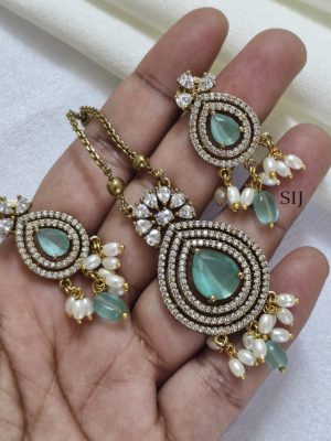 Gold Finish Chain With Turquoise Blue Pendant Set