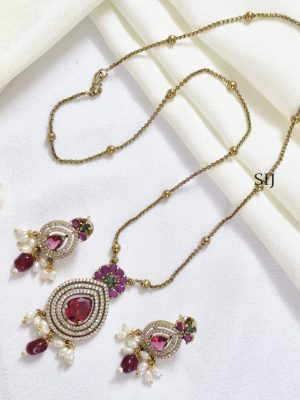 Gold Finish Chain With Maroon Pendant Set