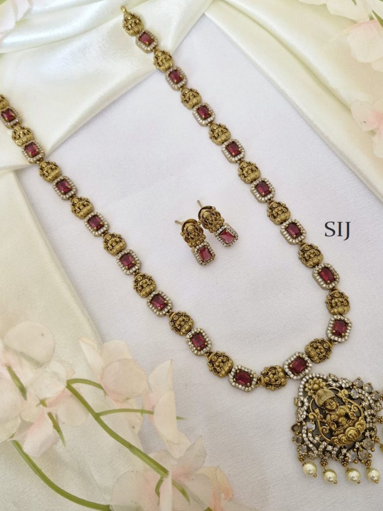 Traditional Lakshmi And White AD And Ruby Stones Haram