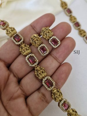 Traditional Lakshmi And White AD And Ruby Stones Haram