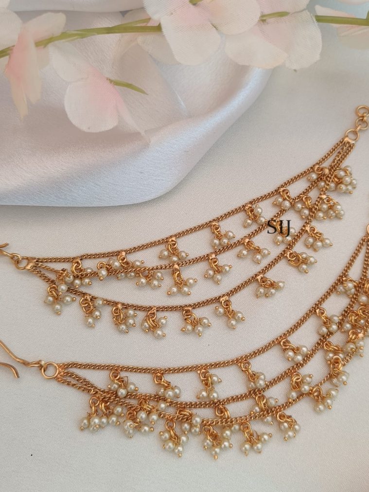 Gold Finish 3 Layer Pearl Ear Chains