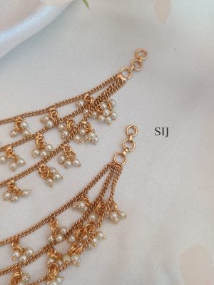 Gold Finish 3 Layer Pearl Ear Chains