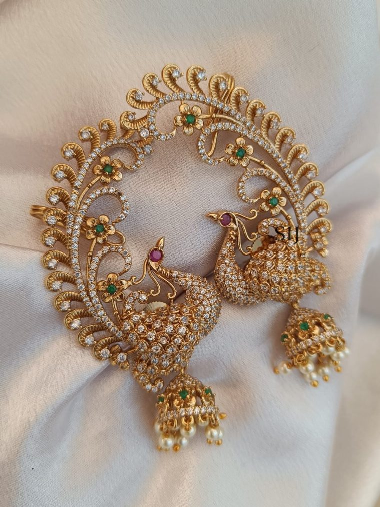 Gold Finish Peacock Earcuff Jhumkas
