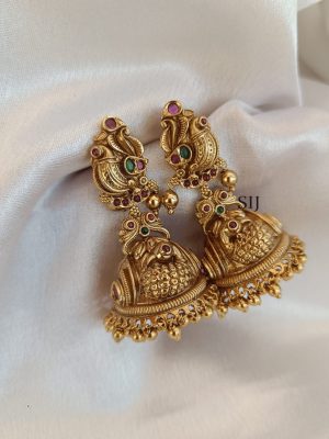 Gold Finish Peacock Jhumkas