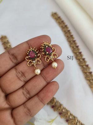 Gold Finish Ruby And Emerald Long Necklace