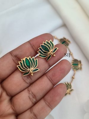 Gold Finish Emerald Lotus Necklace