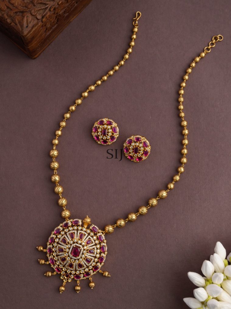 AD with Kemp Stone Ruby Pendant &Chain