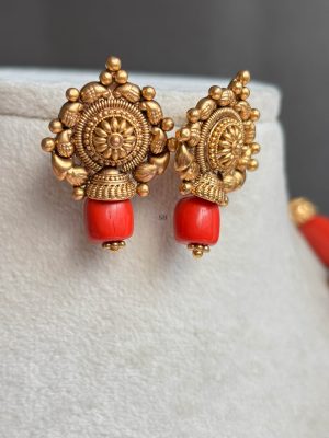 Antique Finish Coral Beads Necklace set