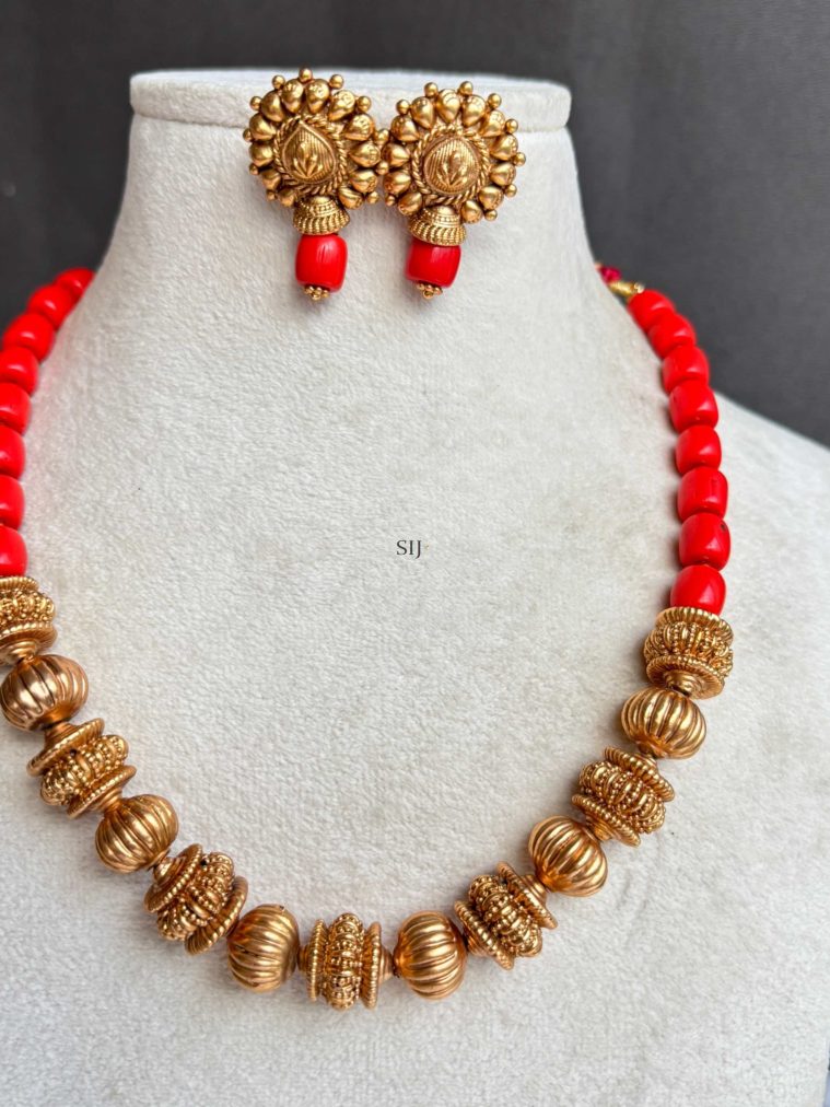 Antique Finish Coral Beads Necklace set