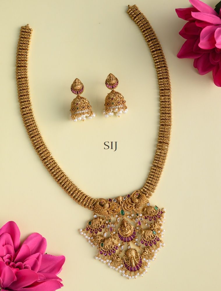 Antique Finish Dual Peacock Lakshmi Haram