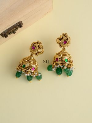 Antique Finish Lakshmi Pendant Jadau Layer Beads Mala