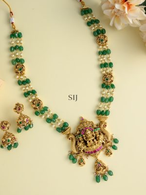 Antique Finish Lakshmi Pendant Jadau Layer Beads Mala
