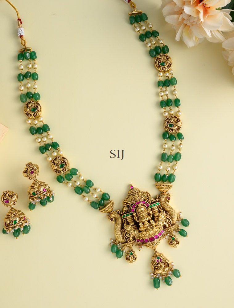 Antique Finish Lakshmi Pendant Jadau Layer Beads Mala