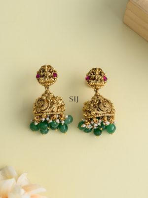 Antique Lakshmi with Mandapam Design Jadau Green Beaded Haram