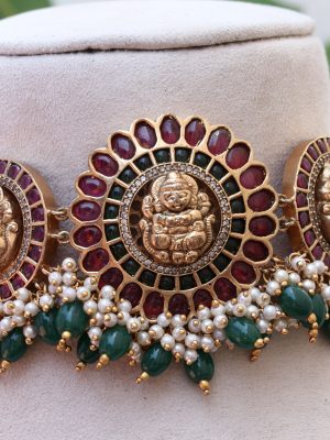 Beaded Drop Lakshmi Kemp Choker Set