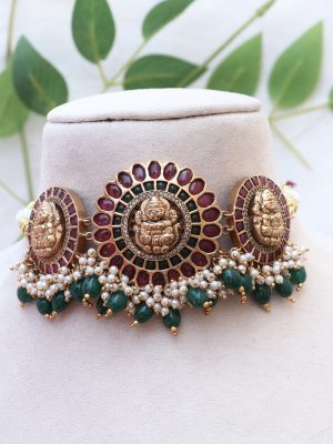 Beaded Drop Lakshmi Kemp Choker Set