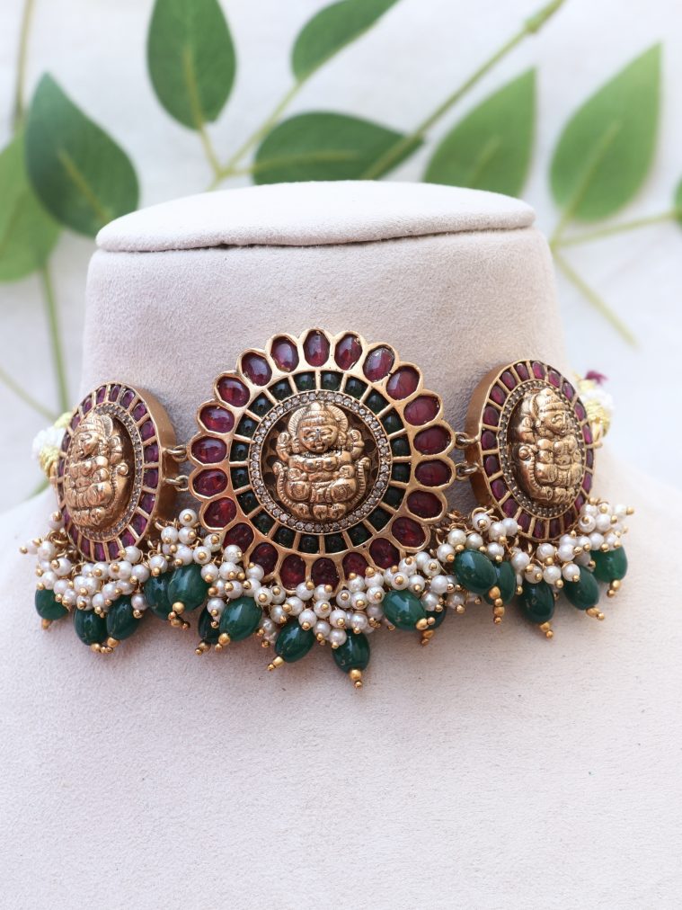 Beaded Drop Lakshmi Kemp Choker Set