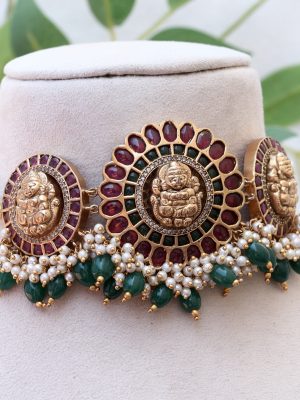 Beaded Drop Lakshmi Kemp Choker Set