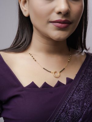 Black and Golden Beads Half Moon Design Pendant Mangalsutra