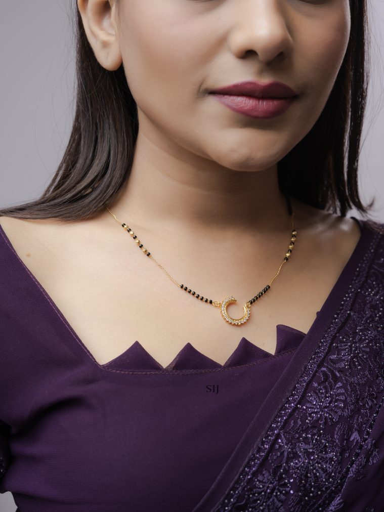 Black and Golden Beads Half Moon Design Pendant Mangalsutra