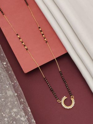 Black and Golden Beads Half Moon Design Pendant Mangalsutra