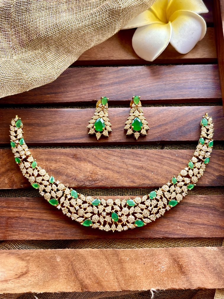 Bridal Emerald &AD Stones Choker Set