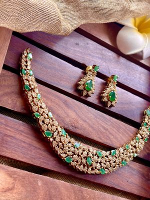 Bridal Emerald &AD Stones Choker Set