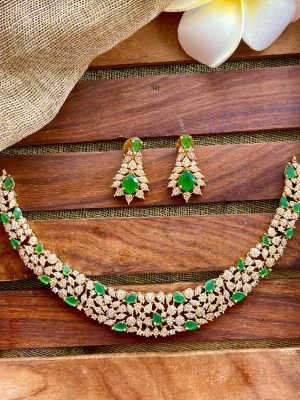 Bridal Emerald &AD Stones Choker Set