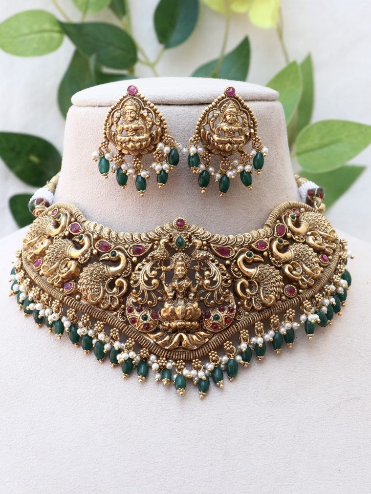 Bridal Lakshmi Emerald Beads Choker Set