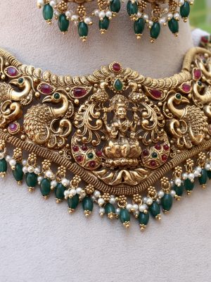Bridal Lakshmi Emerald Beads Choker Set