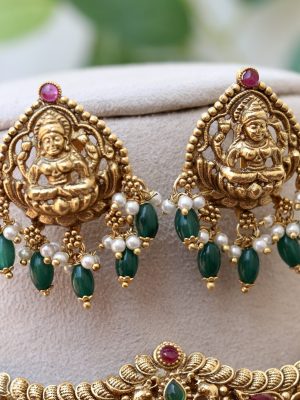 Bridal Lakshmi Emerald Beads Choker Set