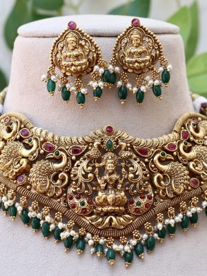 Bridal Lakshmi Emerald Beads Choker Set