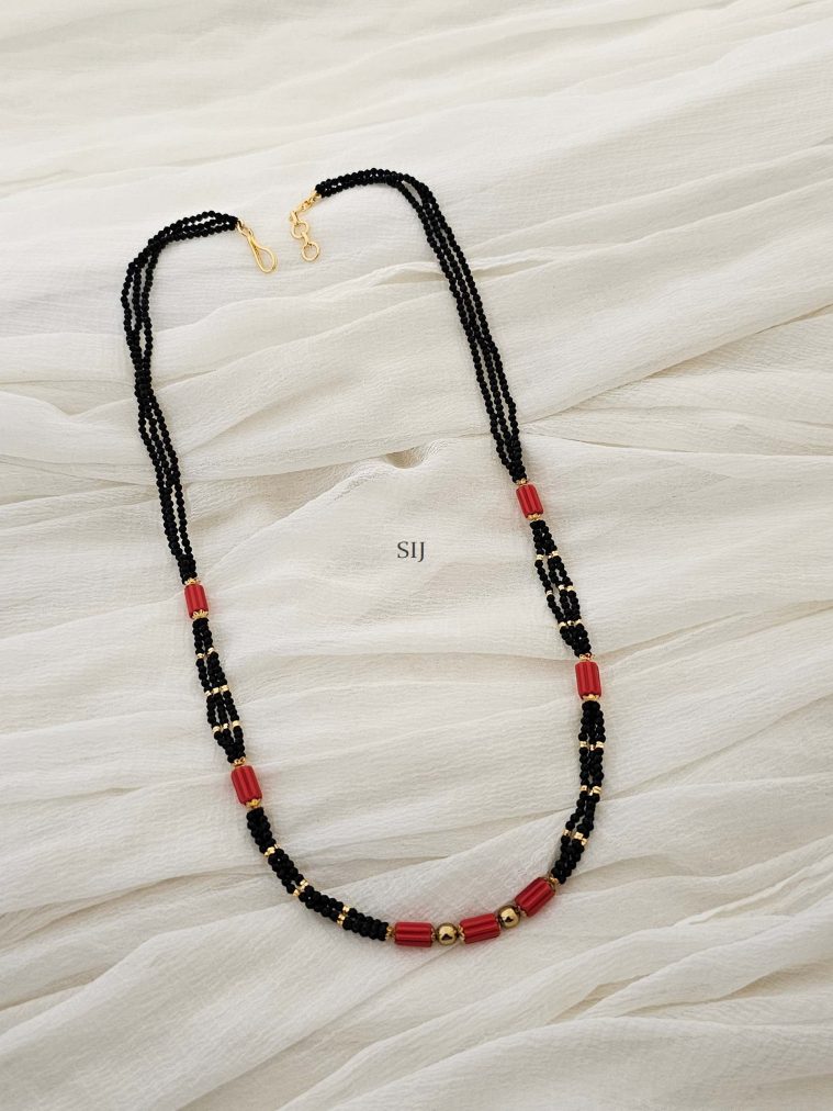 Coral and Black Beads Triple Layered Mangalsutra